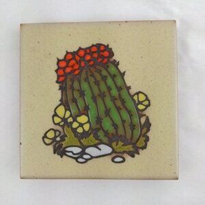 Vintage C. Teissedre Trivet Tile Native Cactus Southwest Art Pottery Boho Hippie